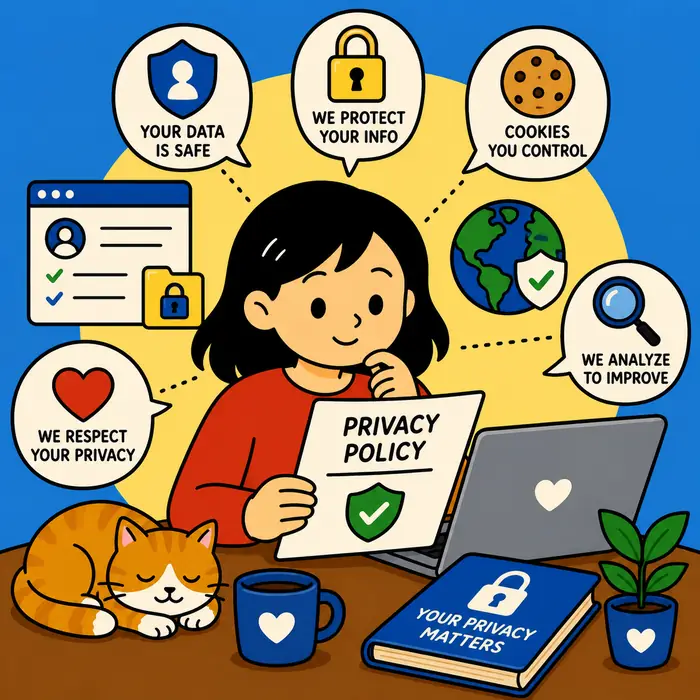 Privacy Policy showing data protection, cookies, secure browsing, and user privacy for Yes This Book.